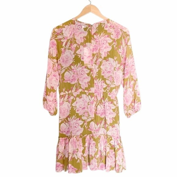 NWT Likely Dress Olive Green Pink Floral Hadi Long Sleeved Ruffled Dress Size 8 - Picture 4 of 15